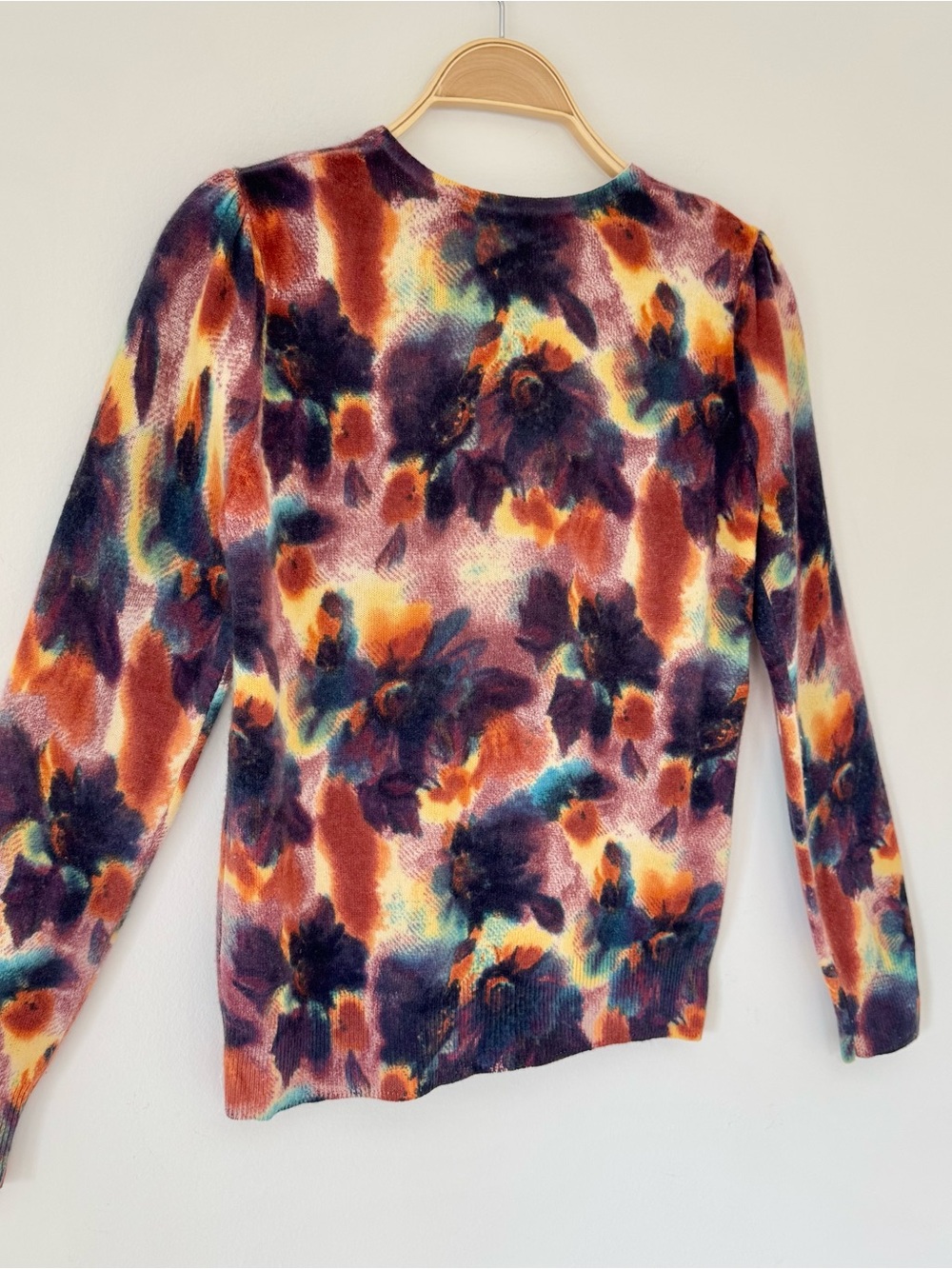 Quotation Rainbow Watercolor Fall Colors 2-Ply Cashmere Cardigan, Size M - Picture 11 of 13